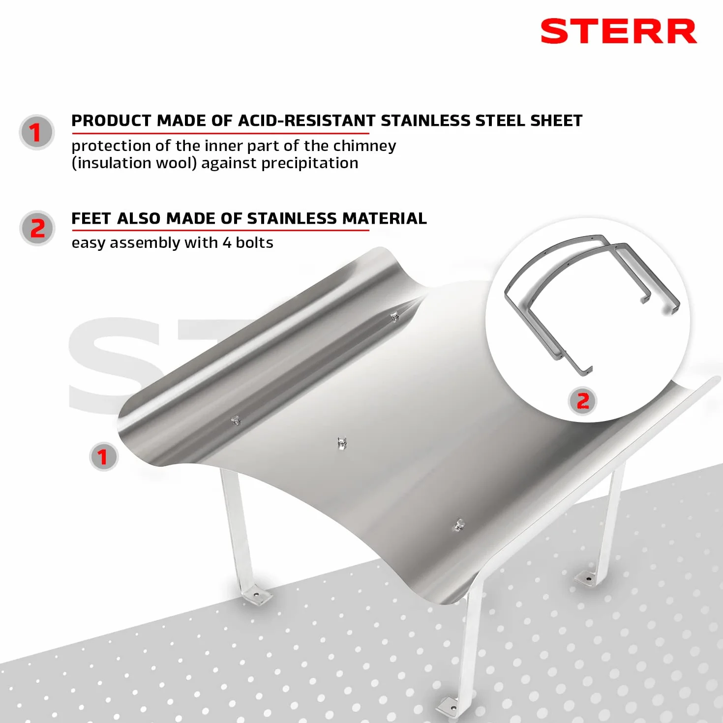 STERR Cappello Antipioggia per Canna Fumaria 50 x 50 cm - Coperchio per Caminetto in Acciaio Inox Canna Fumaria, Canna Fumaria in Acciaio Inox - Kit per Canna Fumaria - RCP5050
