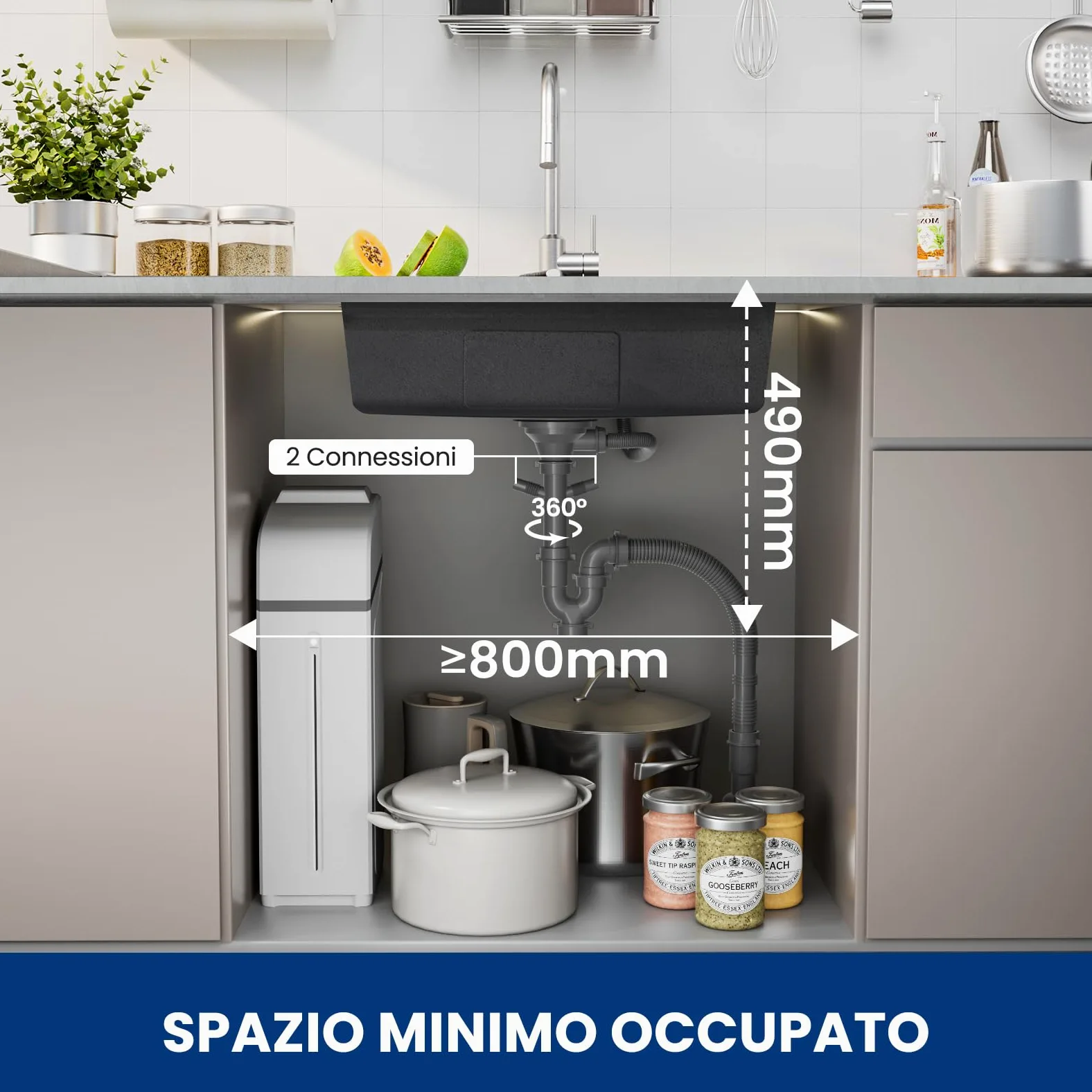 CECIPA Lavandino Cucina 70x45 CM, Lavello Cucina 1 Vasca con Dispenser Sapone, Lavabo Cucina con Vasca Mobile e Tagliere, Lavello in Acciaio Inox 201 con Sifone e Set di Drenaggio
