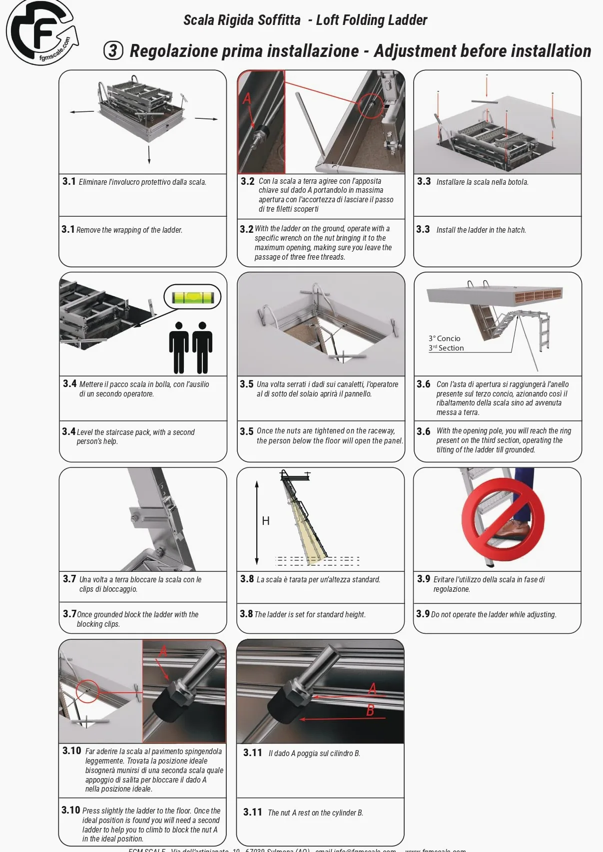 Scala Retrattile Rigida Soffitta in Acciaio Bianco | Quattro sostegni di salita sagomati | Gradino Lato 80 | Misura 80X100 H270-H300 cm