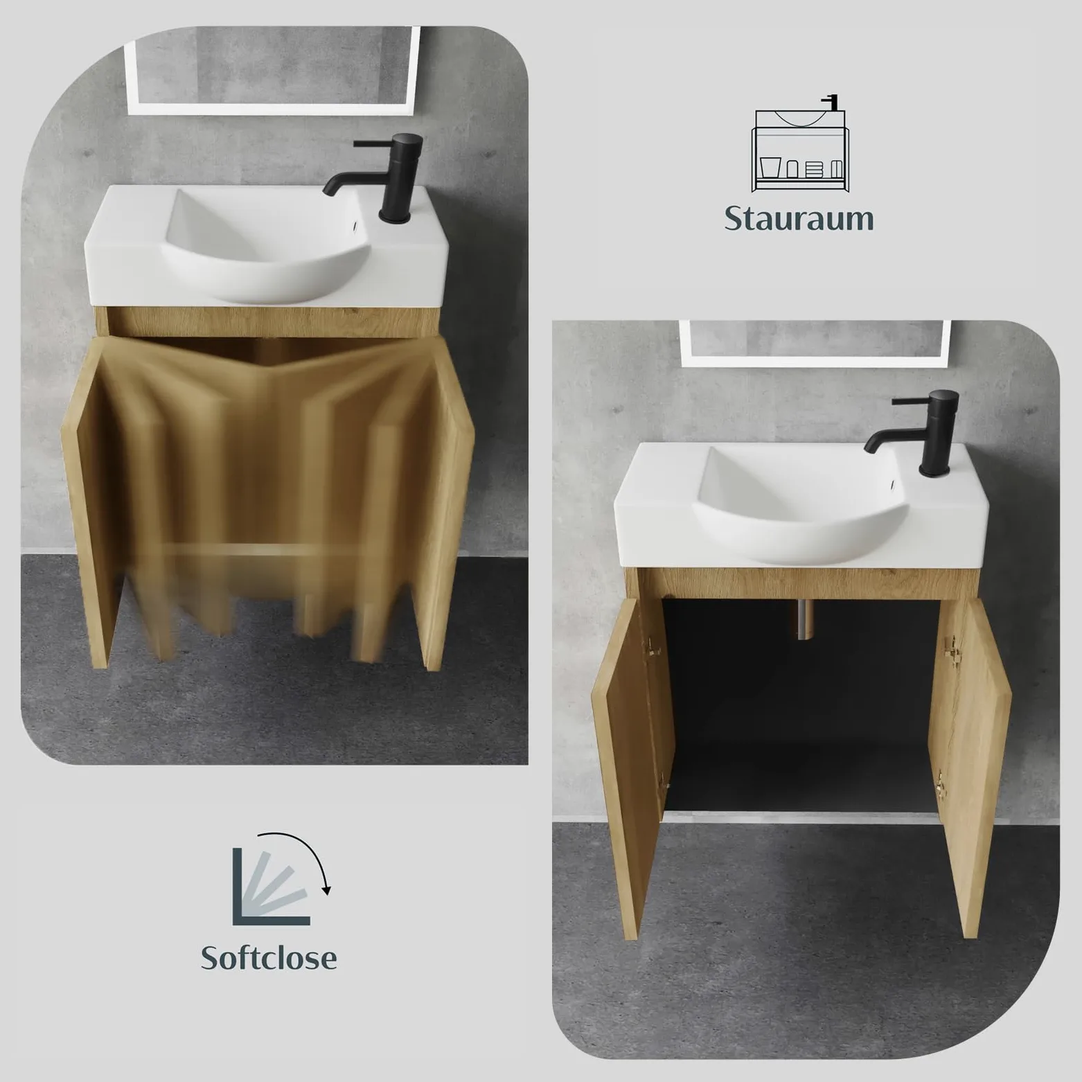 Alpenberger - Lavabo con mobiletto, larghezza 55 cm, lavabo con mobiletto da bagno, moderno set | piccolo lavandino per ospiti, mobiletto da bagno (rovere naturale)