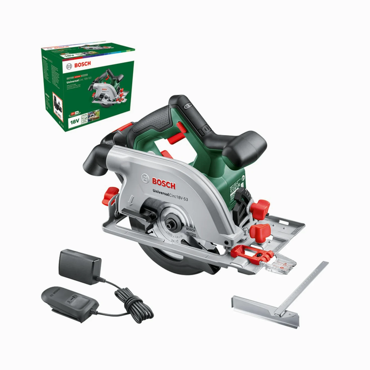 Bosch Sega circolare a batteria UniversalCirc 18V-53 (taglio preciso nel legno; profondità di taglio max. 53 mm; 18 Volt System; 1 batteria da 2,5 Ah e caricabatteria)