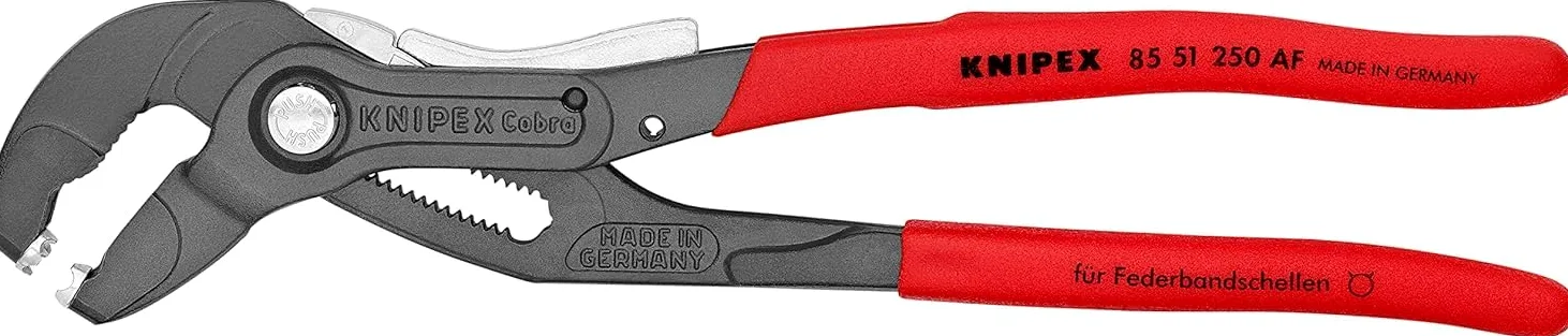 KNIPEX Pinza per fascette elastiche con fermo di blocco bonderizzata grigia Rivestiti in resina sintetica antiscivolo 250 mm, 85 51 250 AF