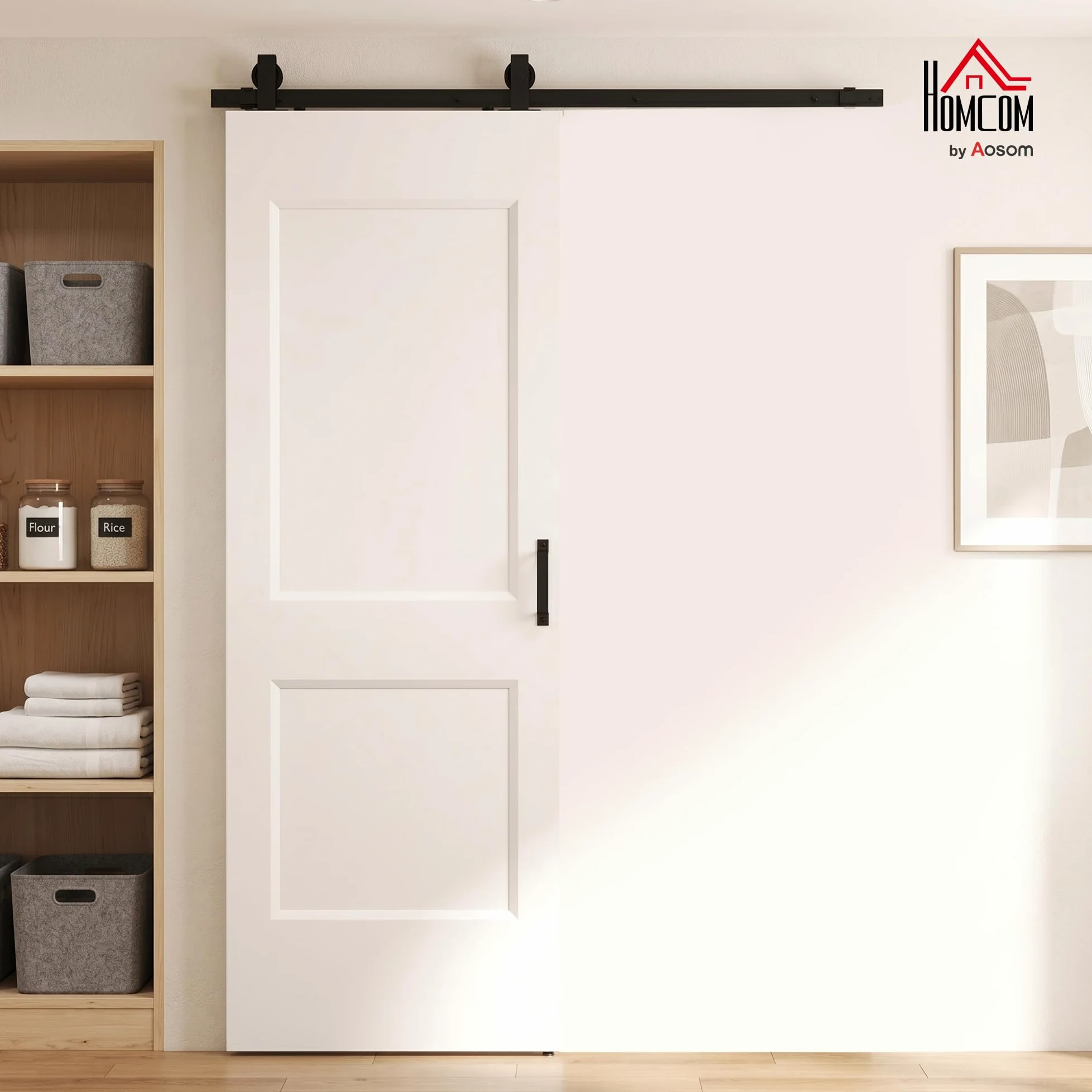 HOMCOM Porta Scorrevole Interna 76.2x213.4cm, Superficie Verniciata, Binario Silenzioso Acciaio, Maniglia Migliorata, Kit Ferramenta, Porta Interno Stile Industriale, in Legno Pino, Cucina, Soggiorno