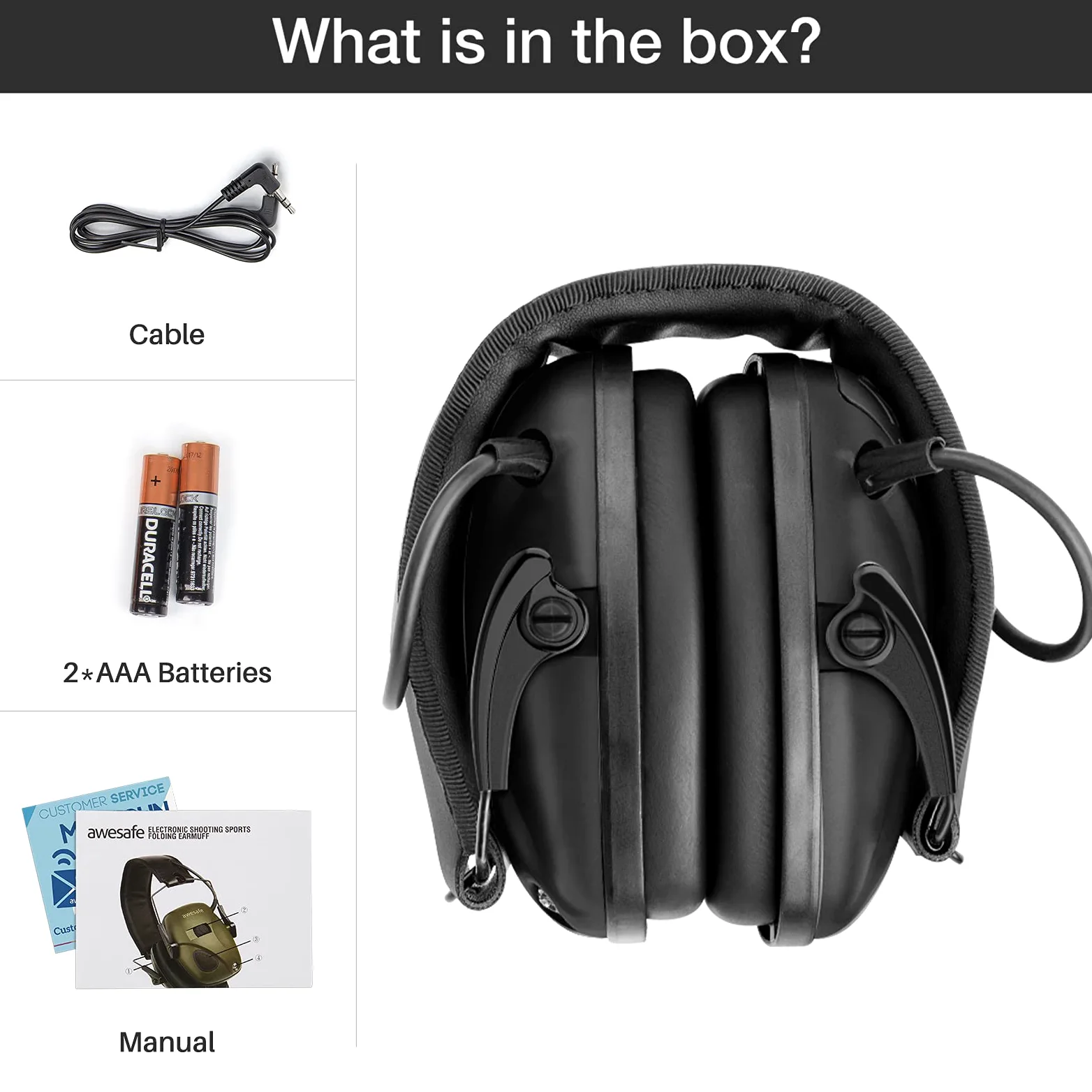 awesafe Cuffie Poligono Tiro Elettroniche Ancuffie Antirumore, Fascia Morbida Regolabile, Amplificazione Del Suono per La Caccia