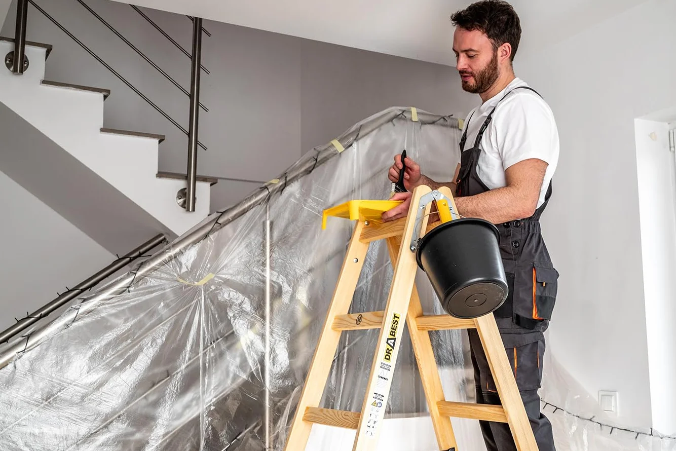 DRABEST - Scaletta pieghevole in legno per lavori di pittura 2x6 pioli m lunghezza calpestabile su entrambi i lati fino a 150 kg altezza di lavoro 1,82 m 3,3 m