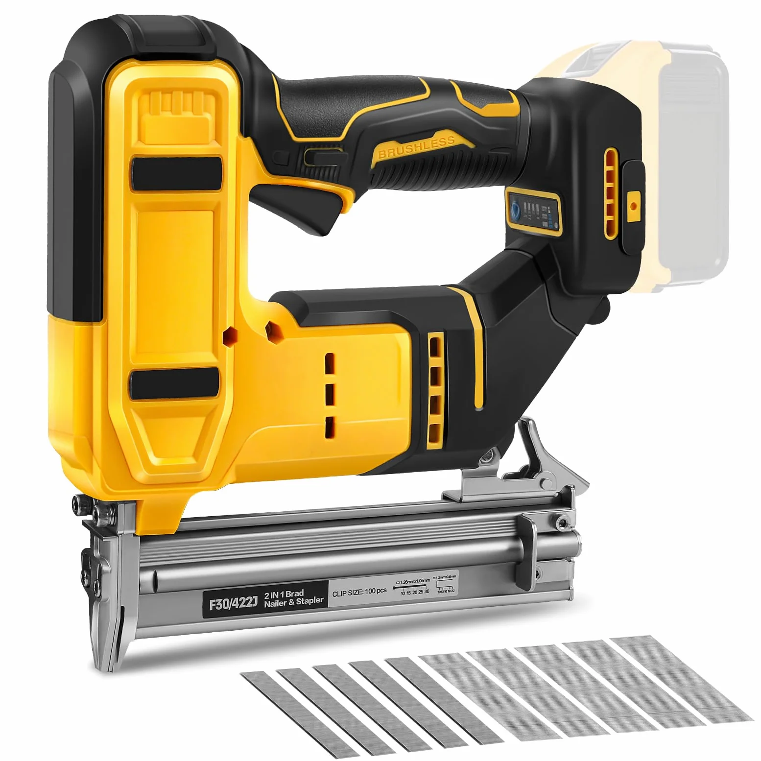 Set di chiodatrici a batteria da 18 GA, compatibile con Dewalt 20 V, pistola per unghie 2 in 1, con 500 chiodi e 500 staffe, per fai da te, lavorazione del legno (senza batteria)