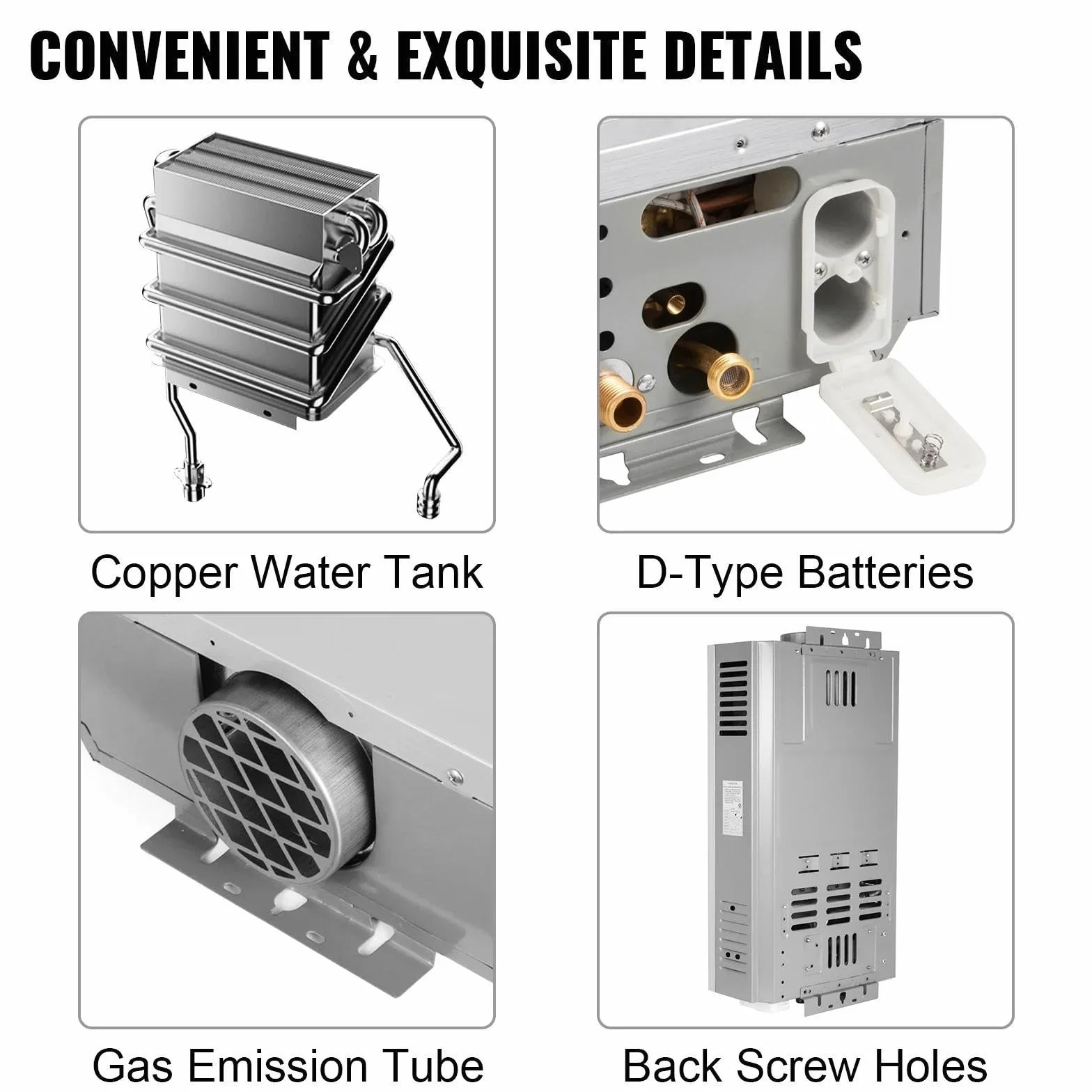 Scaldacqua a Gas, scaldabagno a gas propano GPL 6L con kit doccia, con modalità inverno ed estate, scaldabagno istantaneo senza serbatoio 16kw, per casa ed esterno (B)