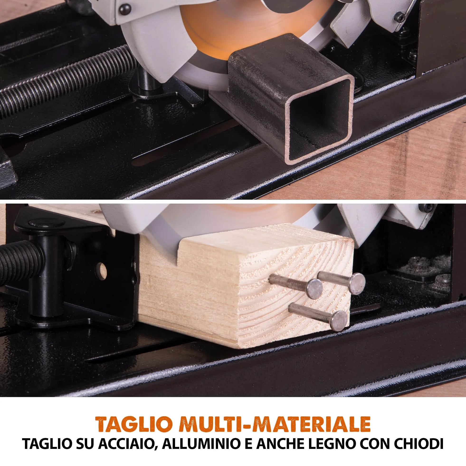 Evolution Power Tools Rage 4 Troncatrice a trazione - Multi-materiale per tagli su legno, metallo, plastica e molto altro, 185 mm, 230 V