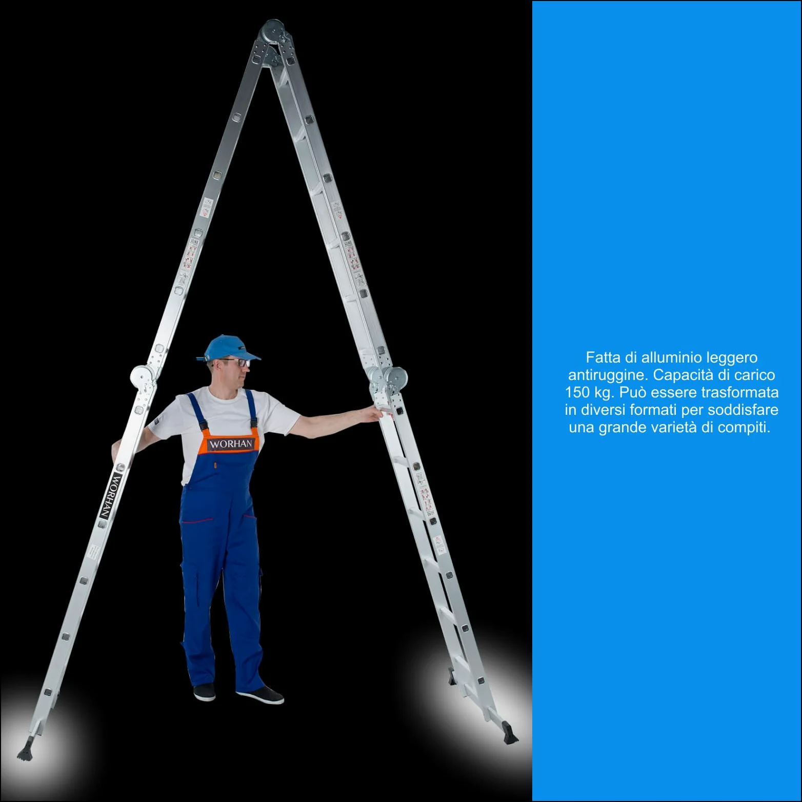 SCALA MULTIUSO IN ALLUMINIO 6.7m PIEGHEVOLE MULTI POSIZIONE 14 FUNZIONI CON STABILIZZATORI KS6.7