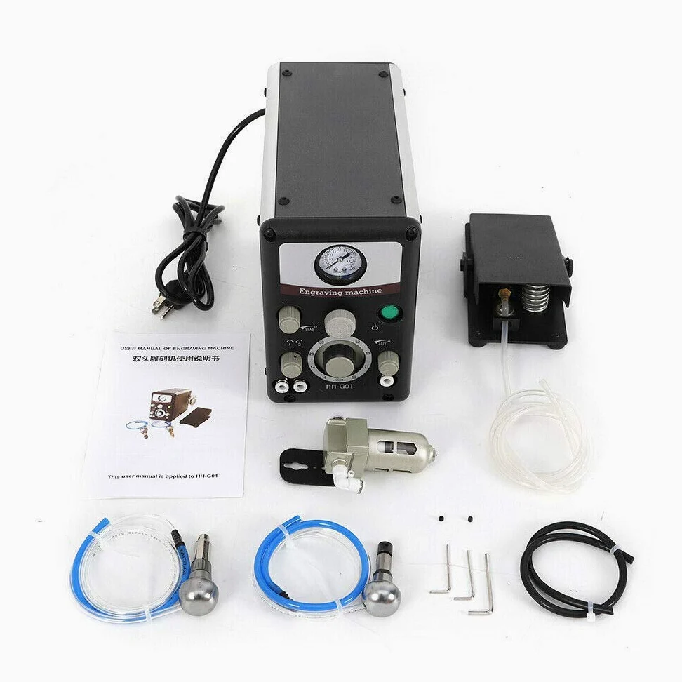 Kit di Macchine per Incisione Pneumatica per Gioielli - Velocità Regolabile da 400 a 8000 Giri/Min - Doppia Testa - Utensile Incisore Pneumatico a Micro per Oro e Argento