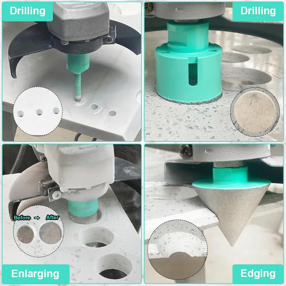 Punte Diamantate per Piastrelle - 10 pezzi (6/6/8/25/50/68mm+10mm Fresa Diamantata+35mm Fresa Diamantata+50mm Punte per Smusso+Adattatore) Seghe a Tazza per Gres Ceramica