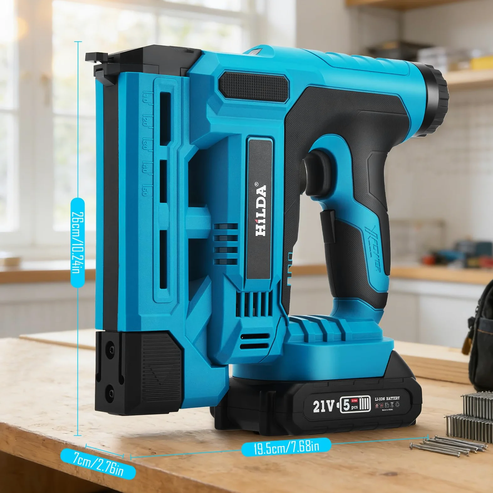 Set di chiodatrice elettrica a batteria Chiodatrice e graffatrice 2 in 1 con 2 batterie da 2.0Ah, 1000 chiodi/graffette inclusi - Profondità di chiodatura regolabile lavori di falegnameria e fai da te
