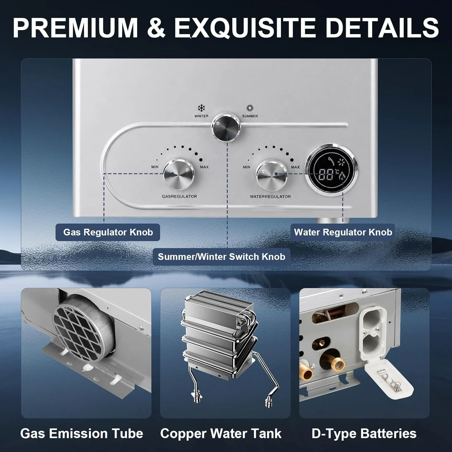 12L GPL Scaldacqua a Gas Liquefatto,Uscita Dell'acqua Calda 12 L/min,24KW Shower Water Heater Gas Bagno Riscaldatore di Acqua Calda di Induzione Riscaldatore Della Parete (12, Litri)