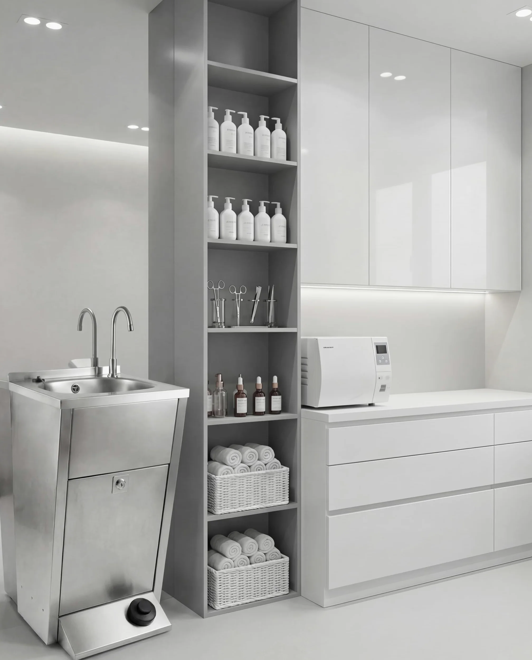 Express Water Silver, Lavandino Lavabo Lavello, Portatile Autonomo Trasportabile, con Serbatoio d'Acqua, in Acciaio Inox, con Comando a Pedale, Certificato per ASL, per Negozi e Studi Medici