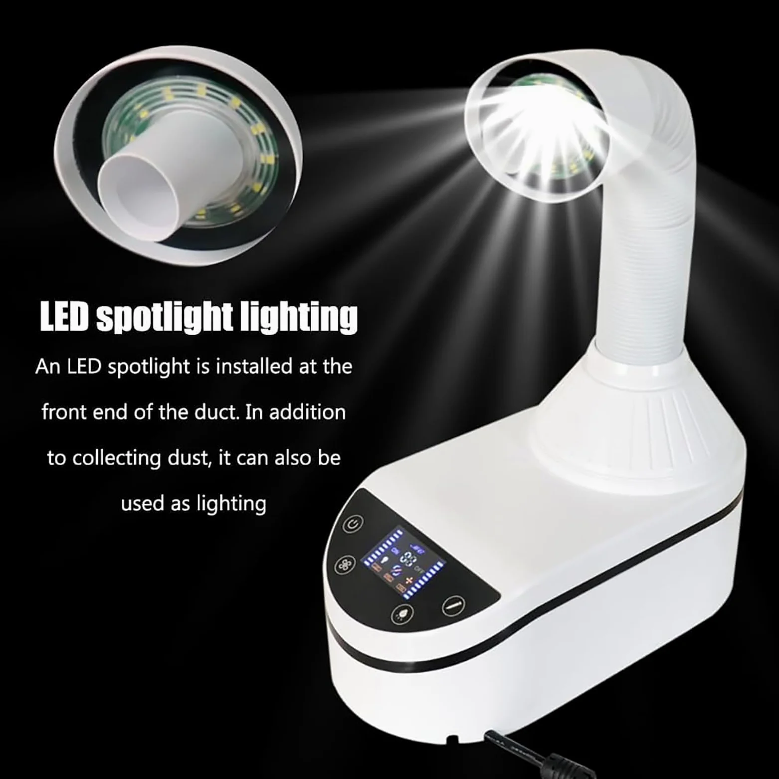 Aspirapolvere per unghie, potente aspirapolvere con faretto LED, condotto girevole a 360°, display LCD, touch screen intelligente per salone di bellezza