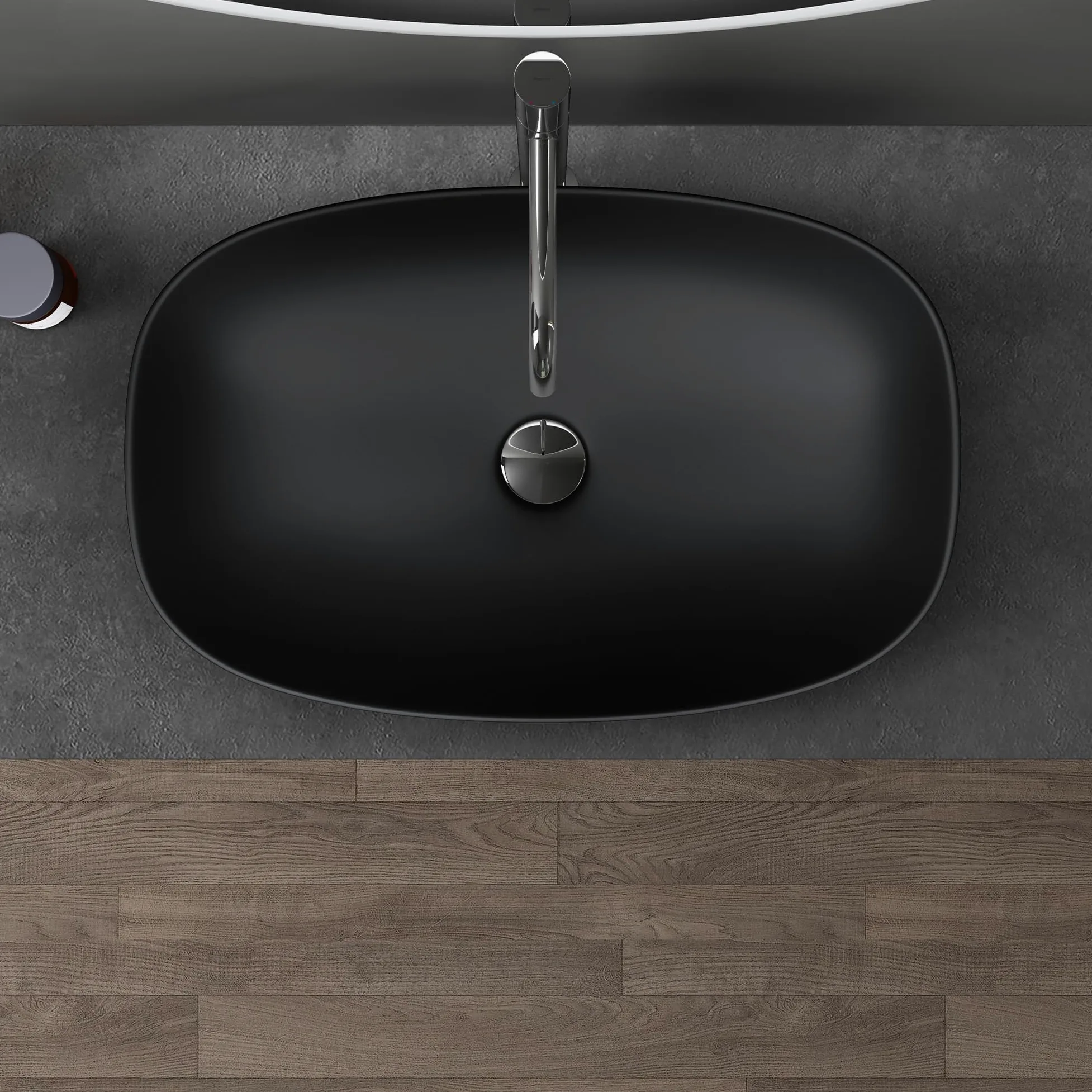 doporro Lavabo da Appoggio 60x39,5x14cm, Lavandino Bagno Brüssel104 in Ceramica con Nano Rivestimenti inclusi, Nero opaco