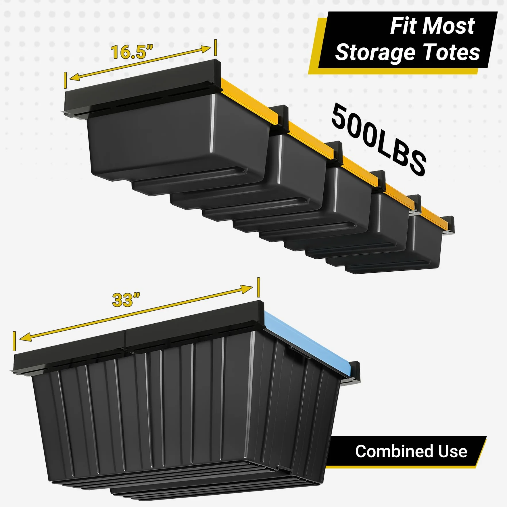 Rack portaoggetti da soffitto per garage a 5 contenitori, resistente, verniciato a polvere, per garage, capannoni, magazzini (6 pezzi, per 5 bidoni)
