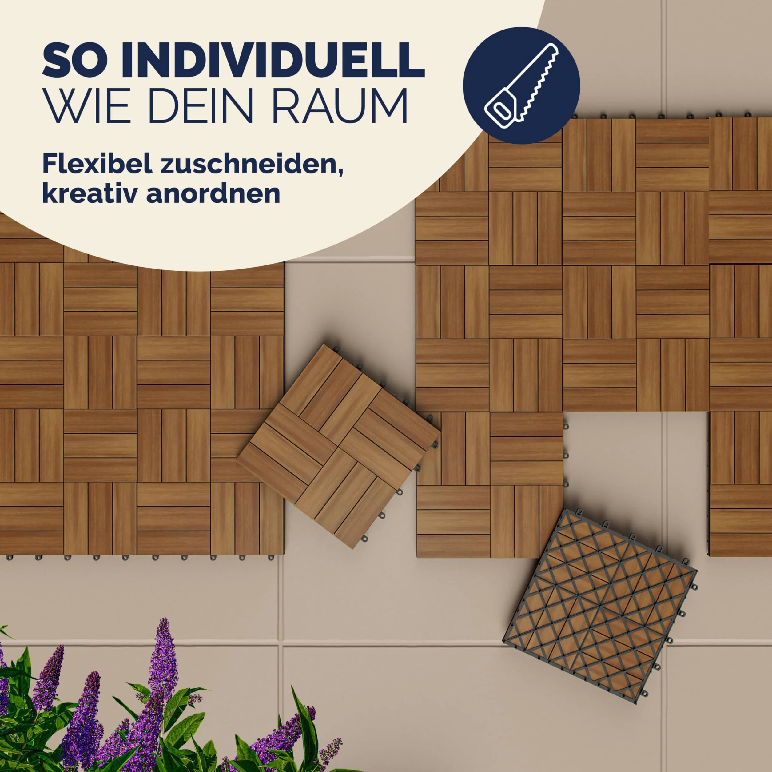 CASARIA Set 55 Piastrelle 30x30 cm in Legno di Acacia Certificato FSC® Superficie Totale 5 m² per Esterno Sistema a Incastro Pavimento per Terrazza Balcone Giardino Pavimentazione Mattonelle