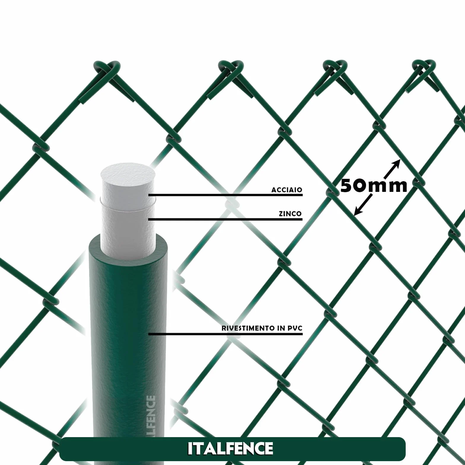Rete metallica plastificata romboidale a maglia sciolta per recinzione, 25m (Tutte le altezze) [Ø2,70mm, 150cm]