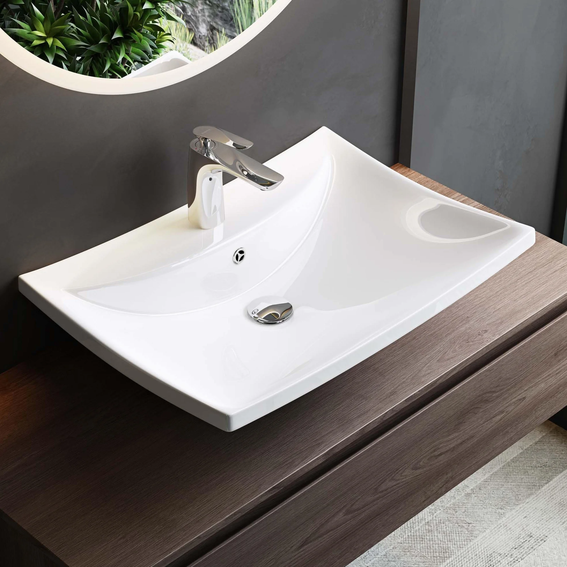 Mai & Mai Lavabo da Appoggio 60.5X44X18cm, Lavandino Bagno Lavabo in Ceramica Nano Rivestimenti inclusi Brüssel709