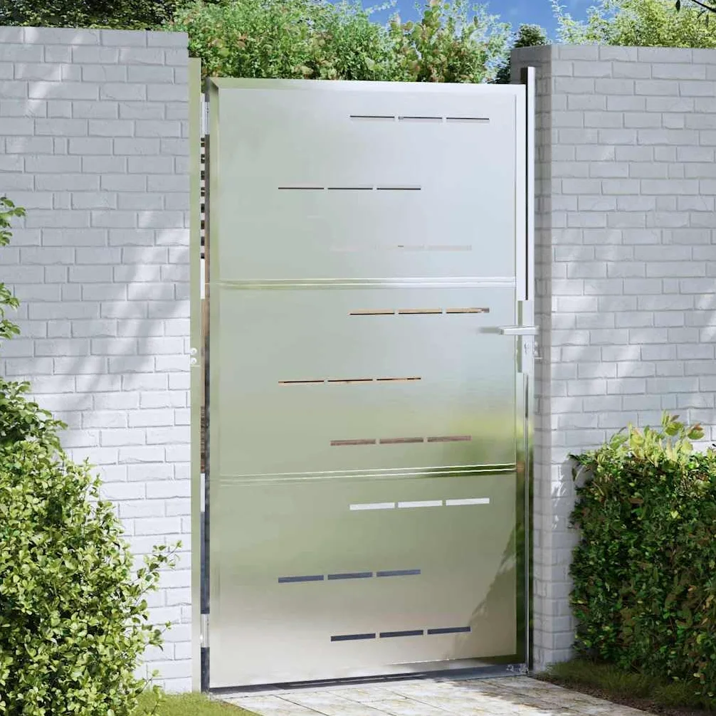 vidaXL Cancello da Giardino Argento 85 x 144 cm Acciaio Inossidabile, Cancello in Acciaio Moderno per Giardino e terrazza, barriera sicura e Ingresso Rettangolare