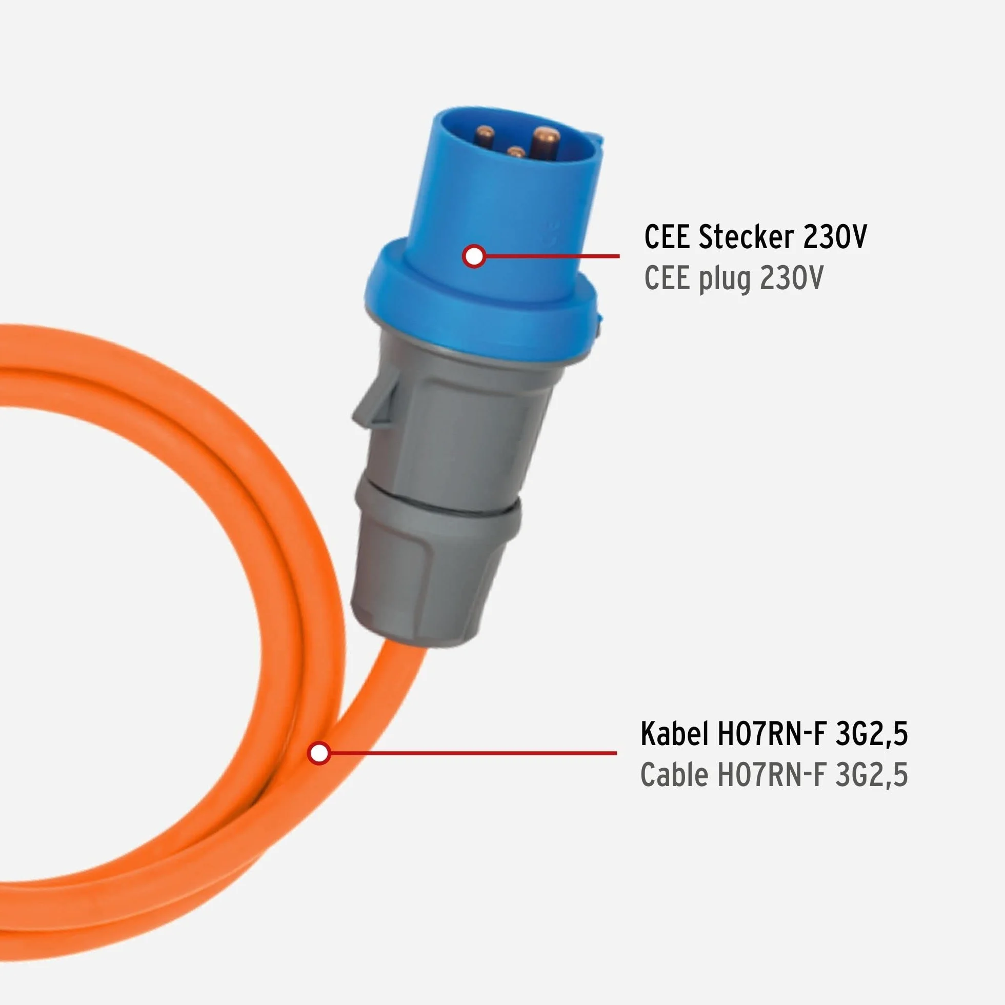 Brennenstuhl Cavo di prolunga CEE da campeggio con spina CEE e attacco angolare con presa combinata con contatto di protezione (cavo da 25 m di colore arancione, 230 V/16 A, uso esterno, prodotto in