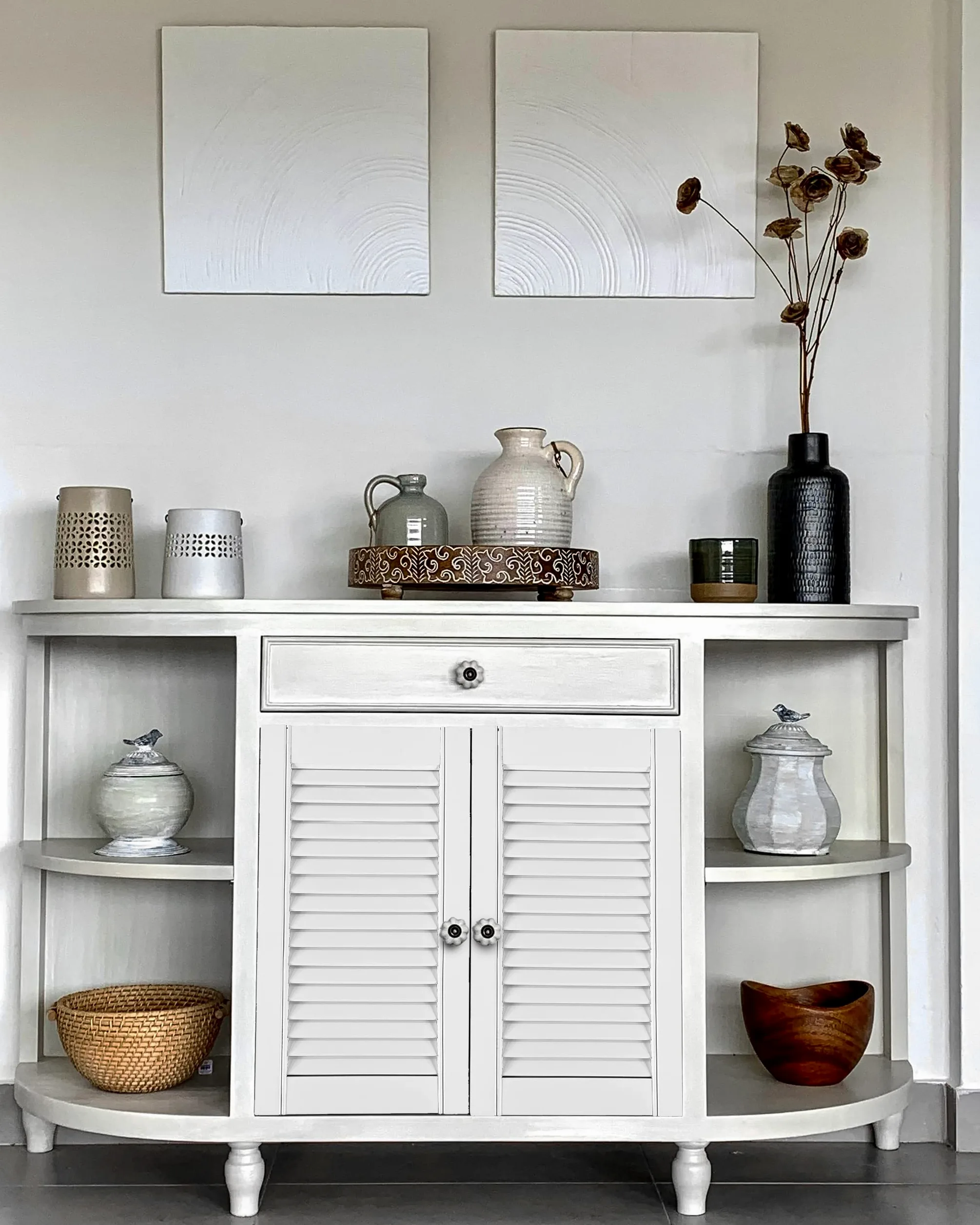 DecoMeister Porte a Lamelle in Legno 394x606 mm Confezione da 2 - Porta Lamella Pino Massiccio - Anta per Armadio a Persiana Aperta - Frontali Mobili e Antine per Guardaroba - Preverniciato Bianco