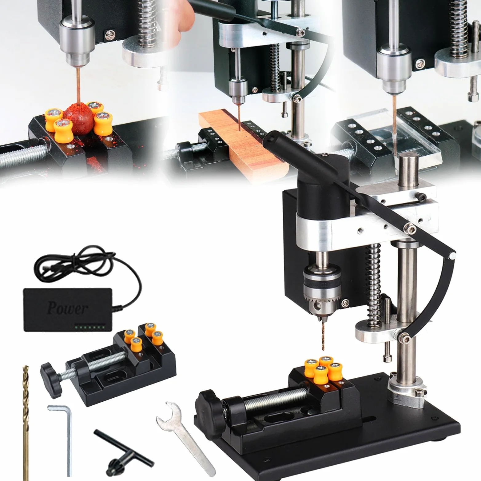 Trapano A Colonna, 250W Mini Trapano Banco Supporto Per Trapano Mandrino Trapano Velocità Regolabile 7 Velocità Con Una Portata 0,3-4MM Regolazione In Altezza 50MM Per Metallo Legno Acrilico Alluminio