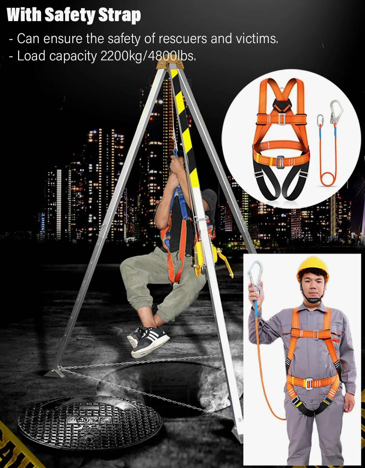 Kit Treppiede Anticaduta Spazi Ristretti Di Salvataggio A Treppiede Con Argano Da 544 816 1180 KG, Scala Di Sollevamento Per Spazi Confinati/ Attrezzatura Di Sollevamento Stabilizzatore Per La Costruz