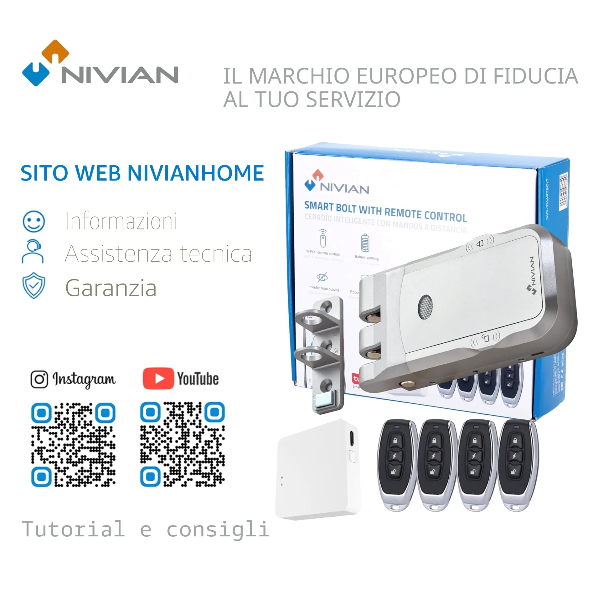 NIVIAN Serratura Invisibile Intelligente WiFi – Chiavistello Elettronico con App e Telecomandi, Doppio Motore Antivandalo, Apertura da Interno ed Esterno