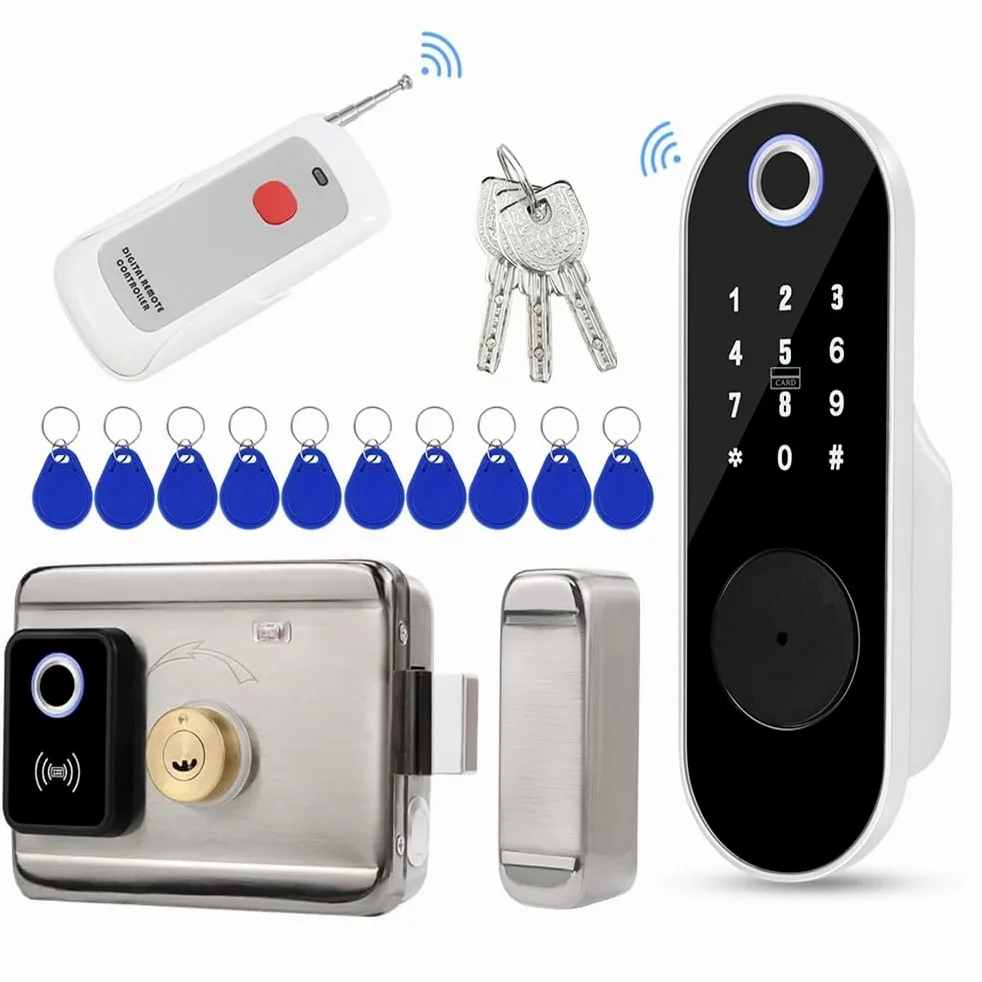 Tuya - Serratura elettronica intelligente digitale, sblocco tramite app, identificazione delle dita, codice anti-peep, telecomando, chiave RFID 5 in 1