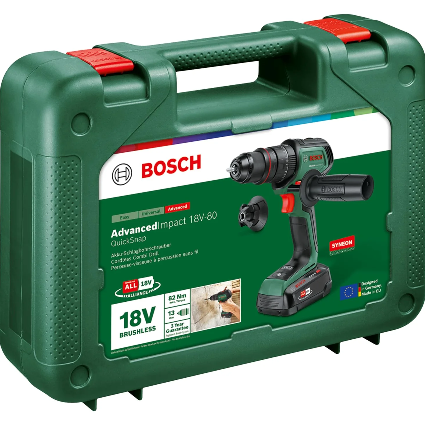 Bosch trapano battente-avvitatore batteria AdvancedImpact 18V-80 QuickSnap (foratura a percussione/avvitamento; 18V; brushless; 82Nm; mandrino metallo 13mm; batteria e caricabatt.)