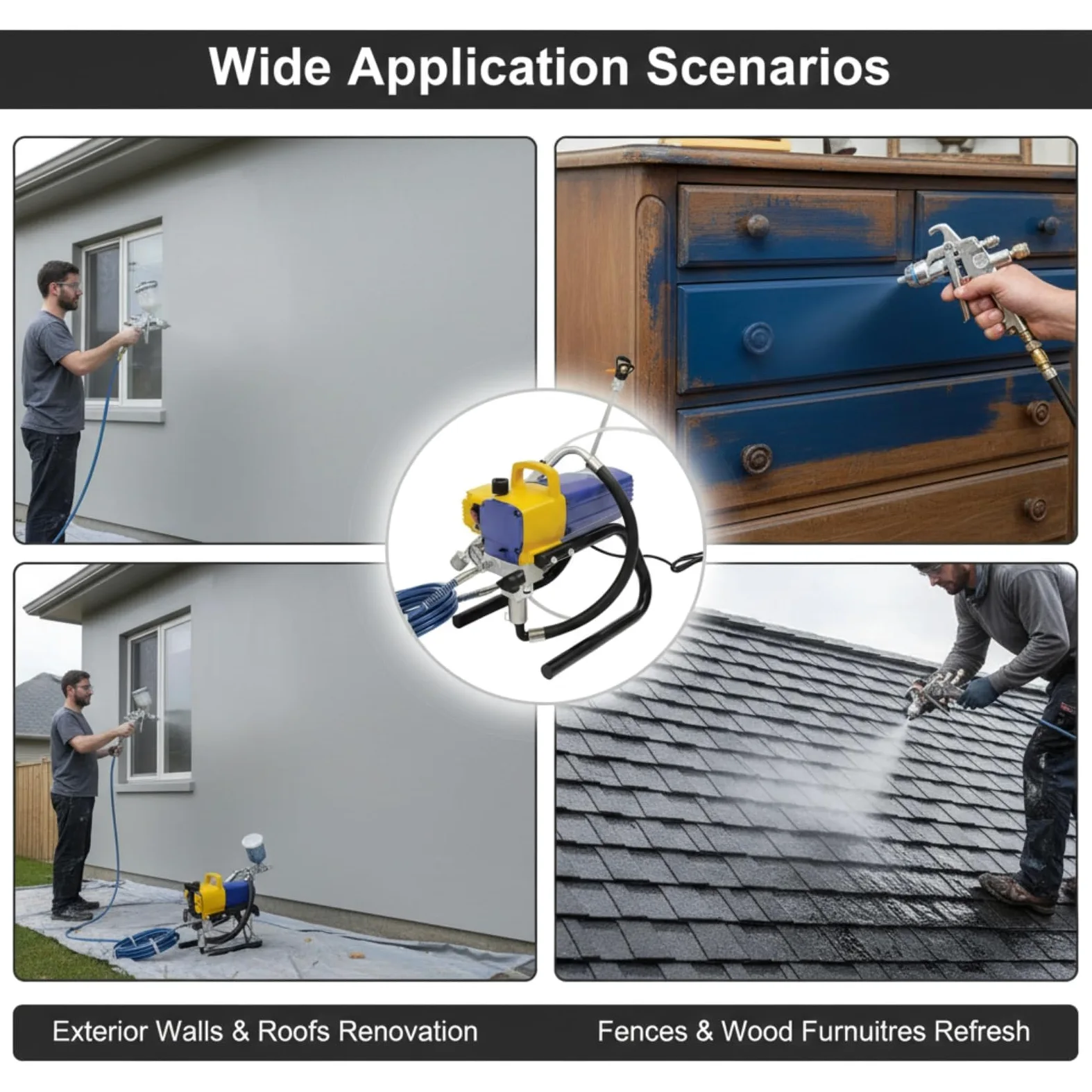 Spruzzatore per vernice Airless da 1800 W, spray per vernice da parete, protezione da surriscaldamento e funzione di auto-stop, capacità di estrazione di 1,8 l/min per edifici