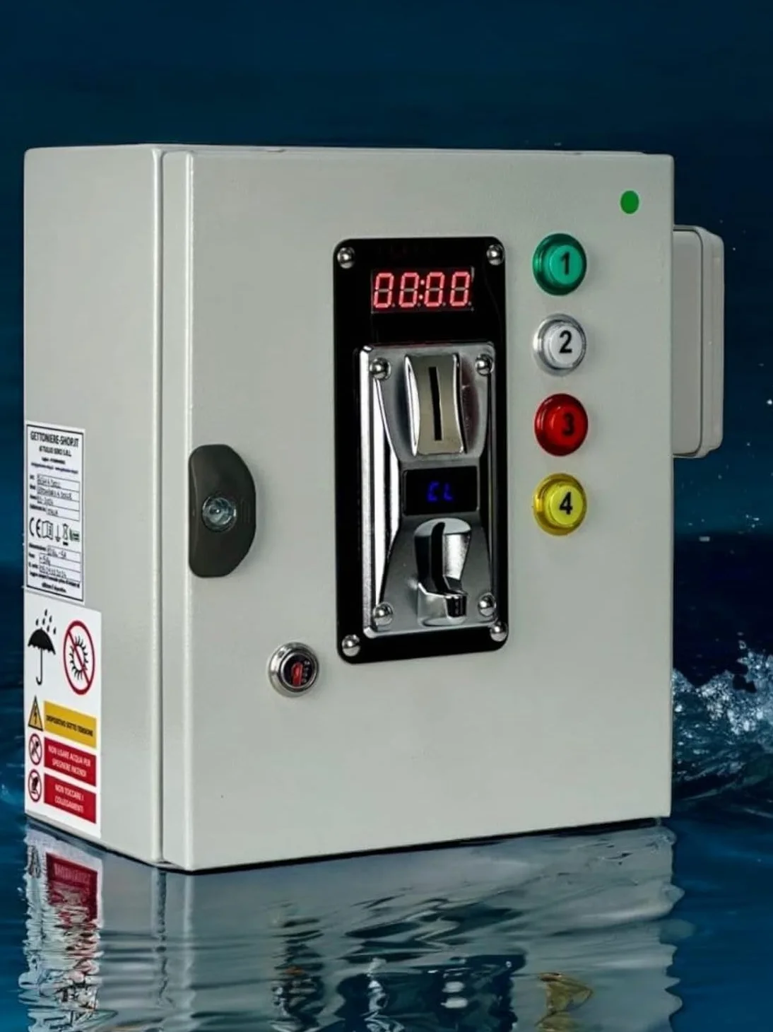 Gettoniera per 4 docce | Gettoniera a Monete per docce palestre, Piscine e stabilimenti balneari | Gettoniera per docce con elettrovalvole in Ottone Incluse