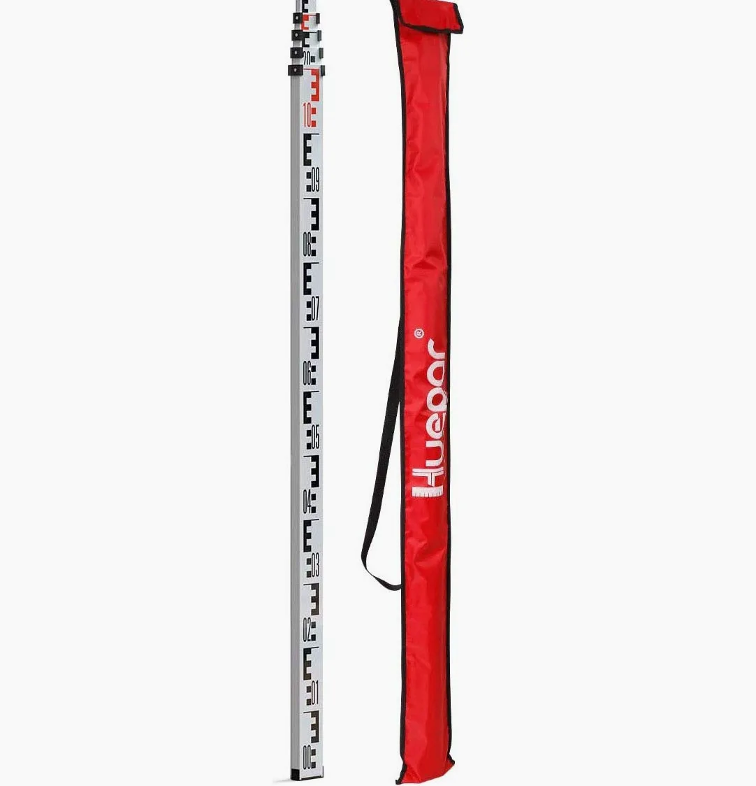 Huepar - Piastra di livellamento telescopica, 5 m, 5 sezioni, con livella a incastro e custodia in nylon, per livellatore ottico automatico e laser rotativo - GR5