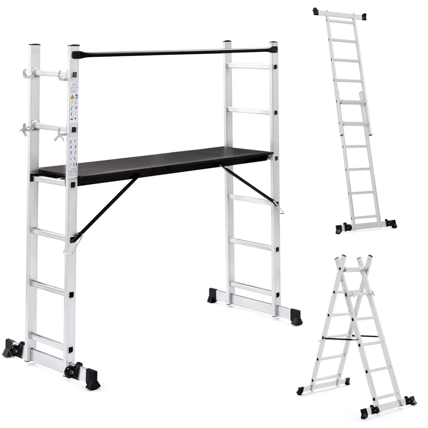 IDMarket - Ponteggio a scala multiuso in alluminio con piattaforma modulare su ruote, altezza 165 cm