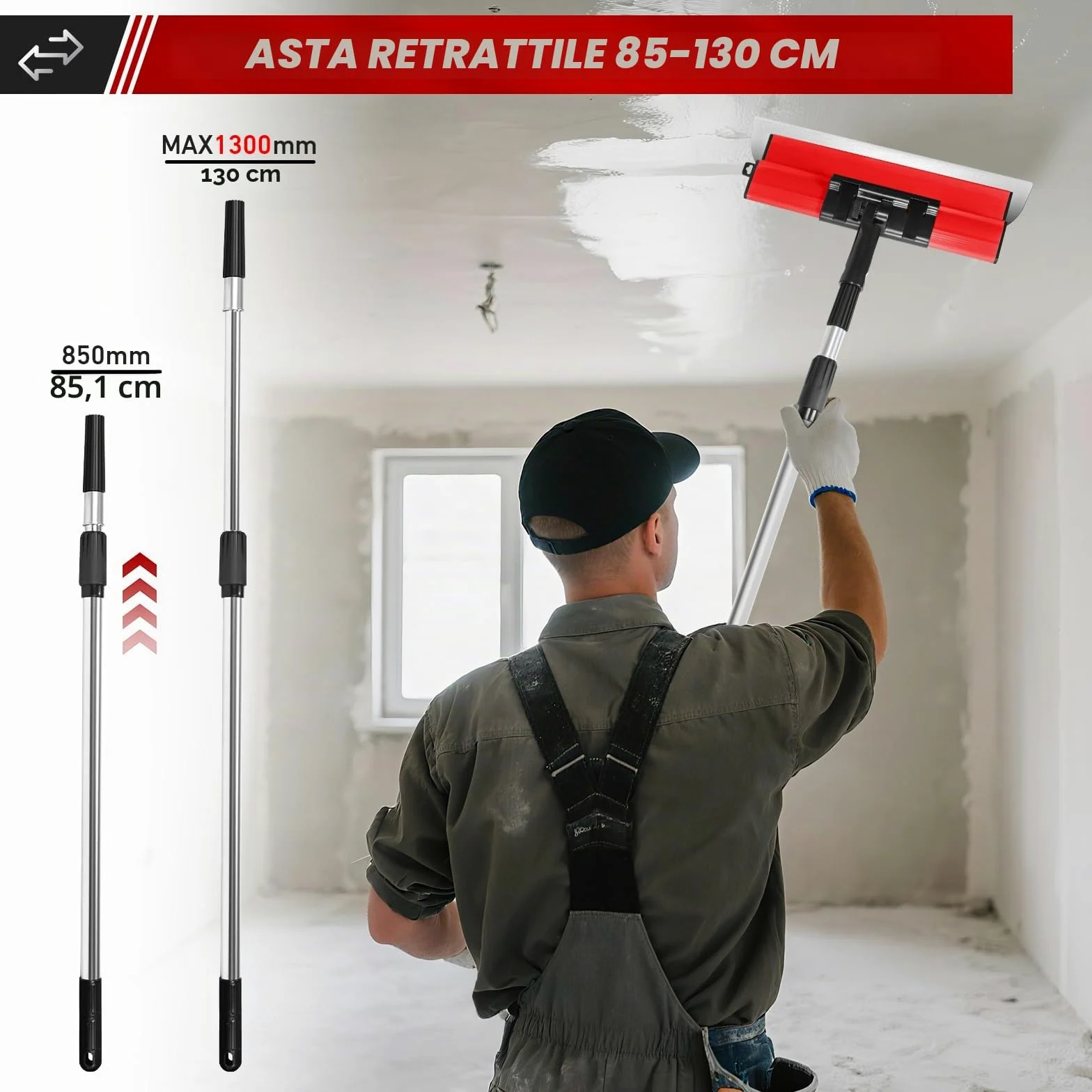 Set di spatole per superfici,inclusi 5 raschietti superfici 190 mm a mezzaluna 250 mm 400 mm 600 mm 800 mm con lame di ricambio 2 raschietti manuali asta telescopica in alluminio Spatula (Rosso)