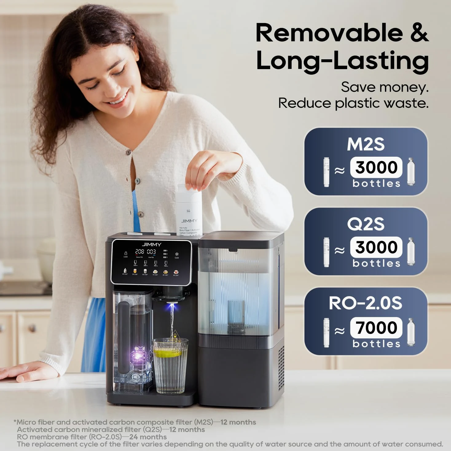 Jimmy R9 Pro Purificatore ad Osmosi Inversa Domestica con Erogatore Istantaneo di Acqua Calda e Fredda, Filtrazione a 7 Stadi, Sterilizzazione UV, Riscaldamento Rapido 3 Secondi e Misuratore TDS