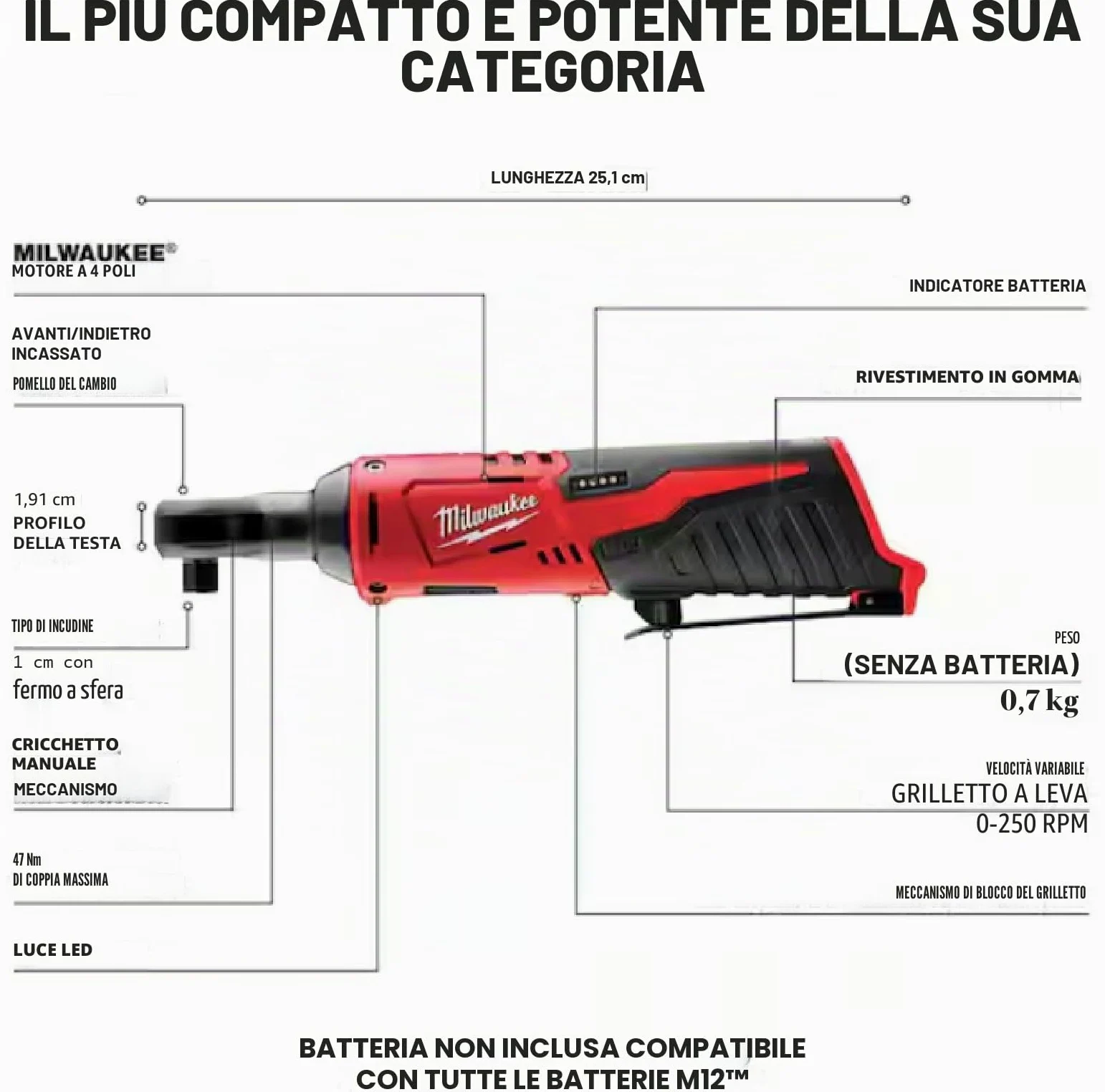 Milwaukee 2457 – 20 M12 3/8 cricchetto strumento solo