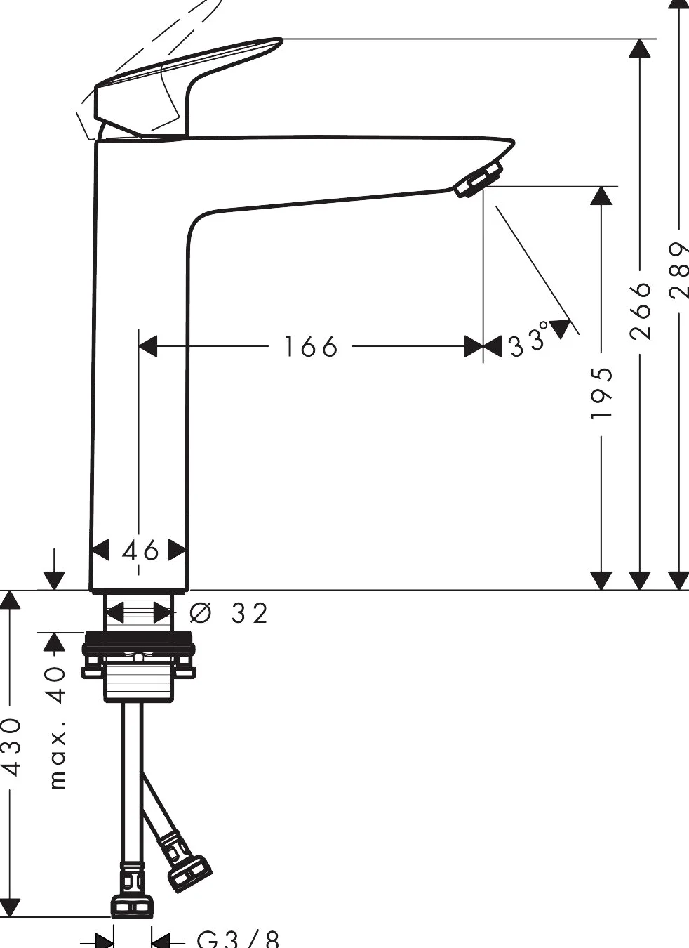 hansgrohe Logis Miscelatore monocomando lavabo 190 senza saltarello, cromo, 71091000