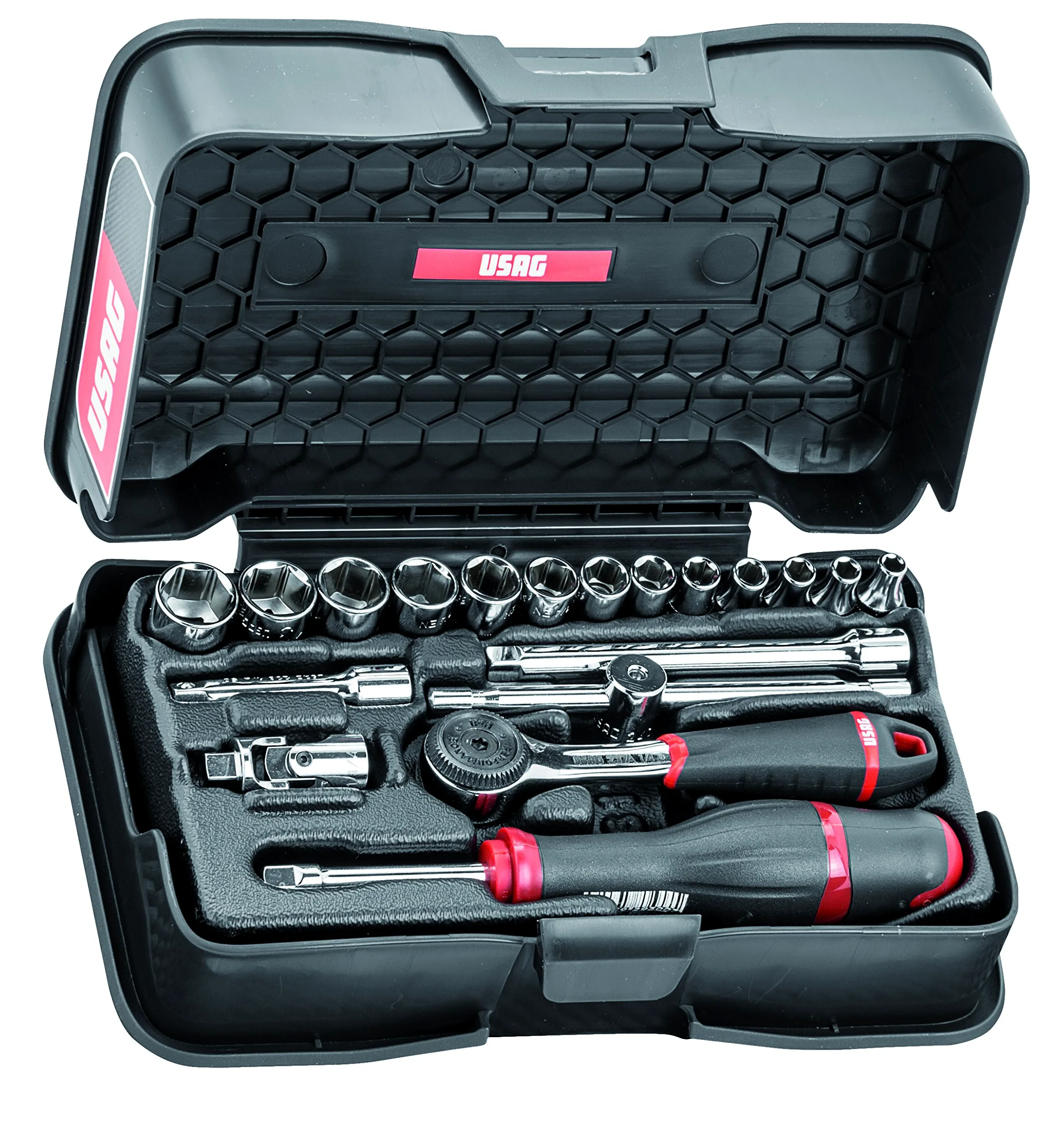 USAG 606 1/4 EA U06060101 Assortimento in Cassetta di ABS con Bussole Esagonali (19 pezzi)