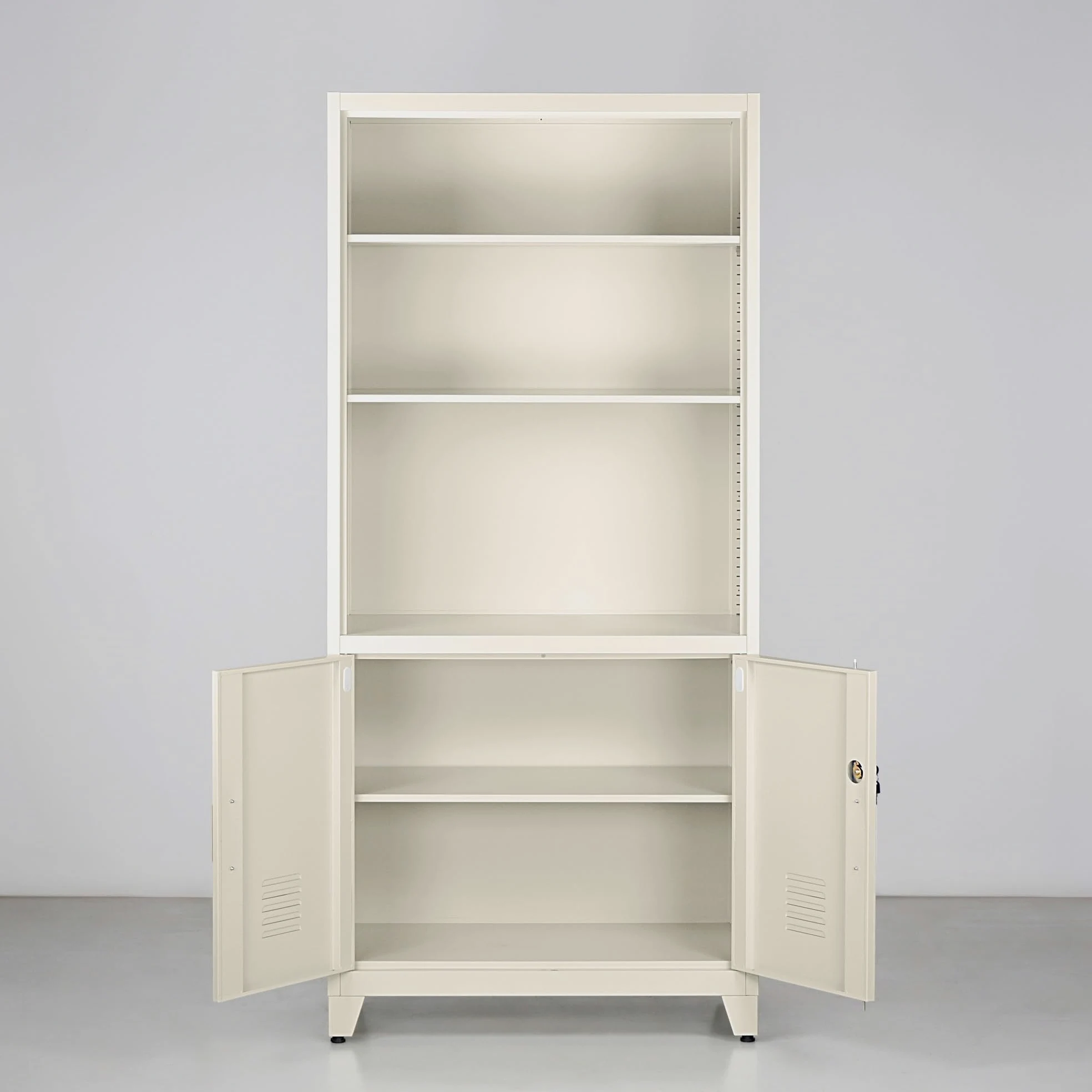 WeHome - Armadio Da Ufficio In Metallo 85x45x190 Cm Con Serratura, Mobile Ufficio Metallo Con 2 Ante E Mensole, Libreria Metallica Archivio Con 5 Ripiani Regolabili Per Ufficio O Archivio (Avorio)