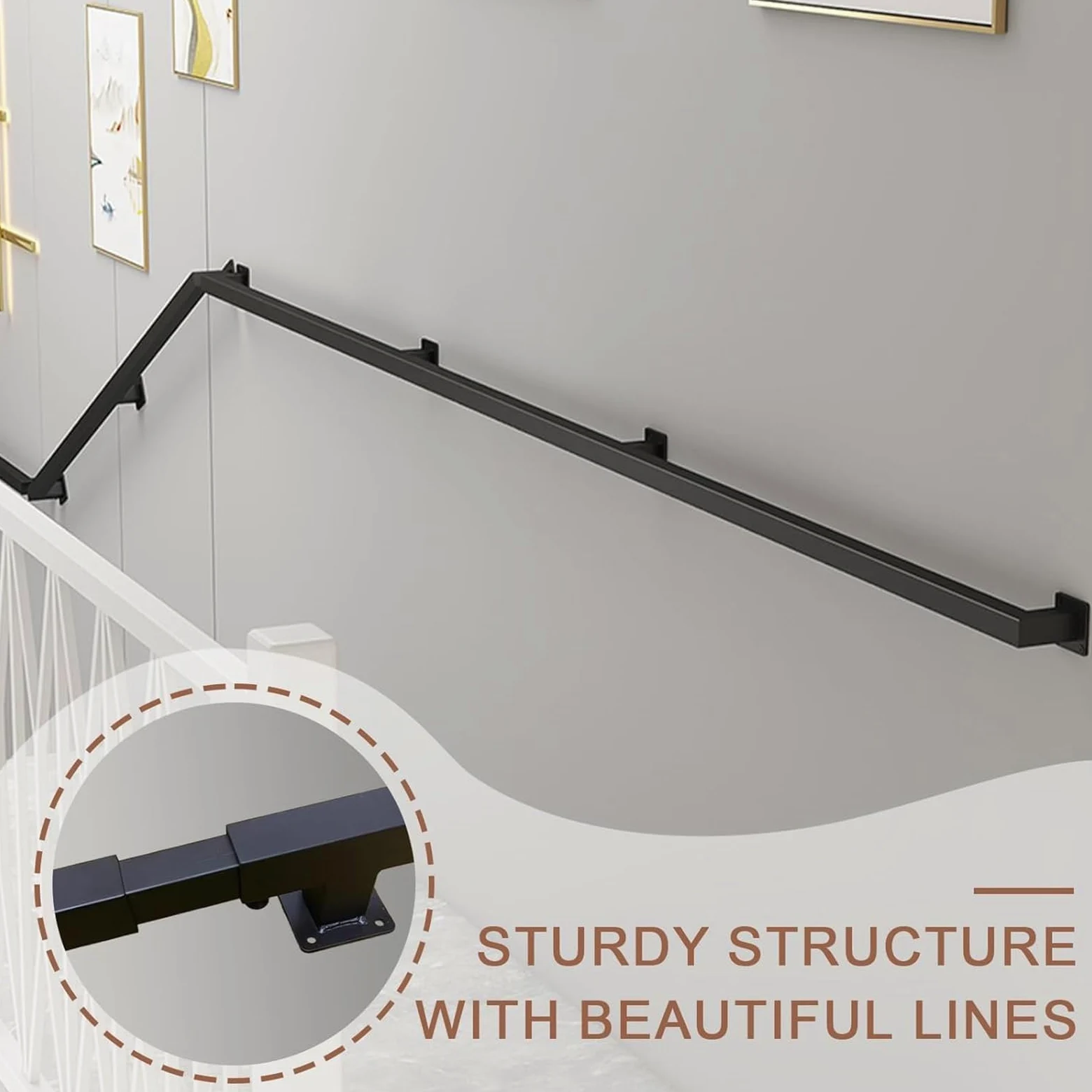 360cm Corrimano di Tubo in Ferro battuto Nero, corrimano Antiscivolo per Scale di Sicurezza,Adatto per Scale per WC da Bagno Corrimano per Interni ed Esterni