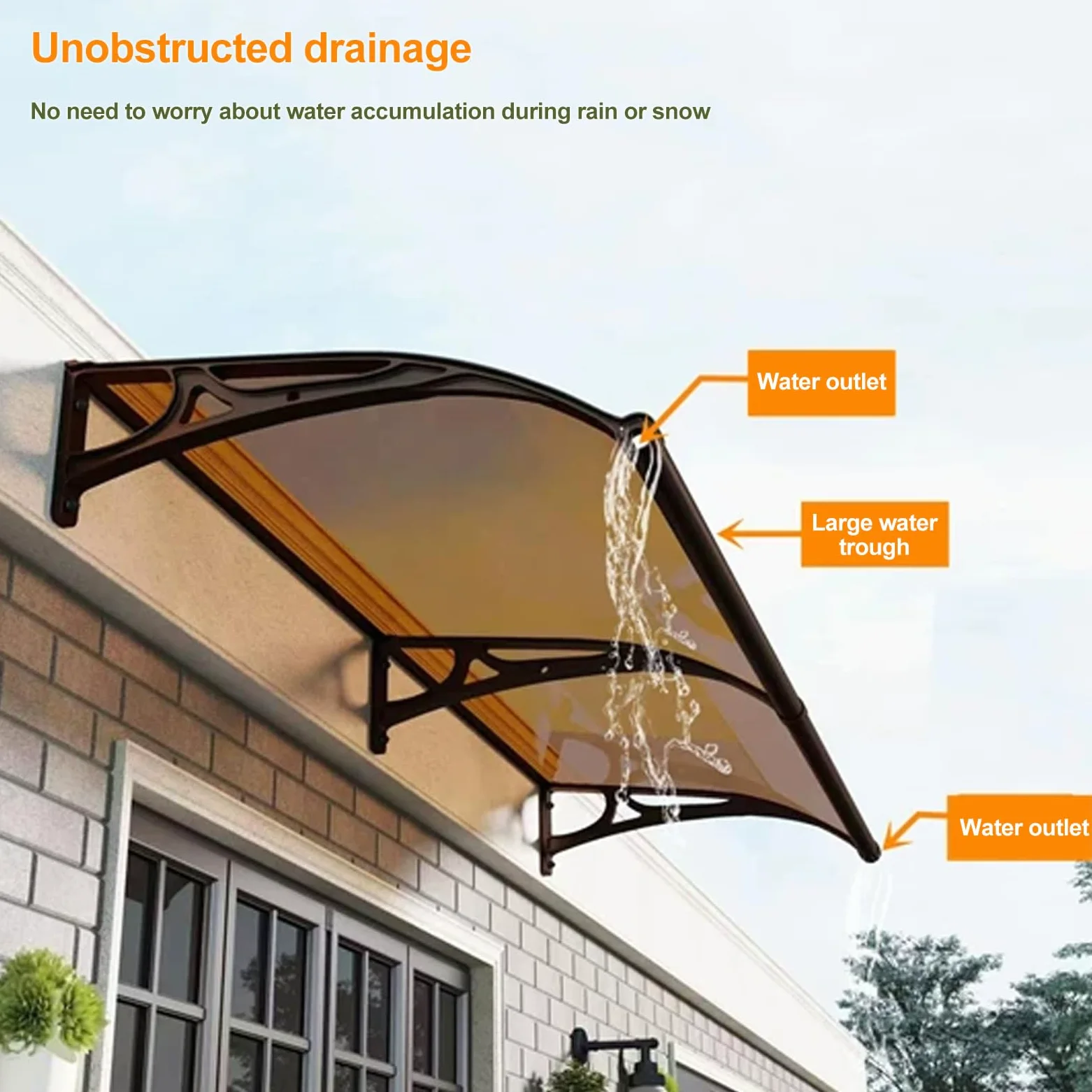 Pensilina Tettoia per Porta e Ingresso in Alluminio,Tende da Sole Marrone,Tendone in Policarbonato Curvo,Garden Pensilina da Esterno,Resistente ai Raggi UV Antipioggia (50x280cm)