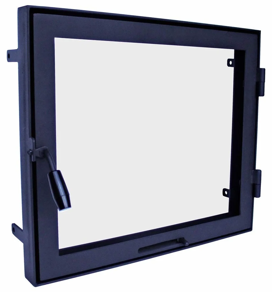 Porta da forno 50 x 40 cm con vetro per pizza, ghisa, per forno in pietra, apertura sinistra, manico destro