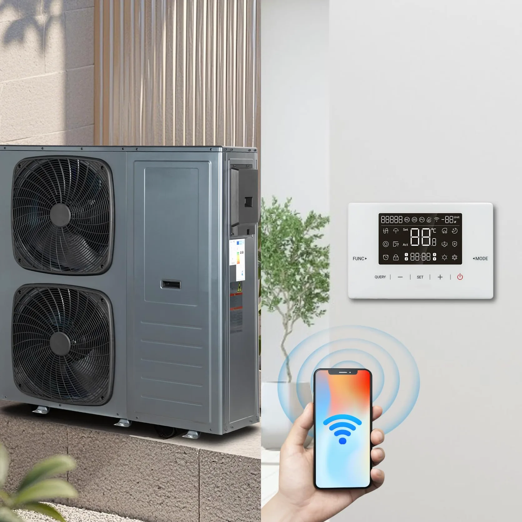 Smad Pompa di Calore 16kW, R290 A+++, COP 5.11, Acqua Calda, Raffreddamento, Riscaldamento, Monoblocco, Sistemi Wifi, Antigelo, Modalità Silenziosa, Riscaldamento Elettrico
