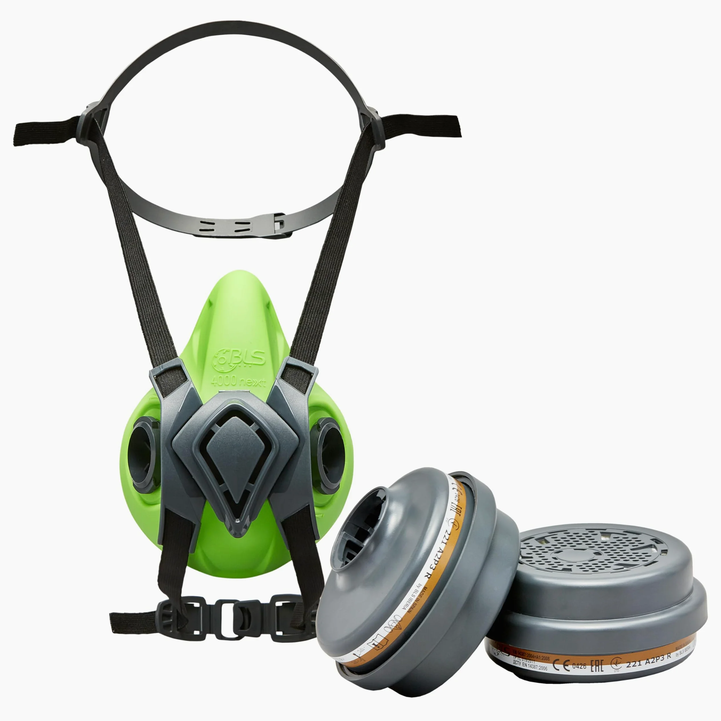 BLS 4600next A2P3 R D Semimaschera Protettiva in Silicone e 2 Filtri Sostituibili 221 A2P3 con Attacco a Baionetta b-lock. Per Gas/Vapori, Polveri, Verniciatura, Stuccatura e Solventi