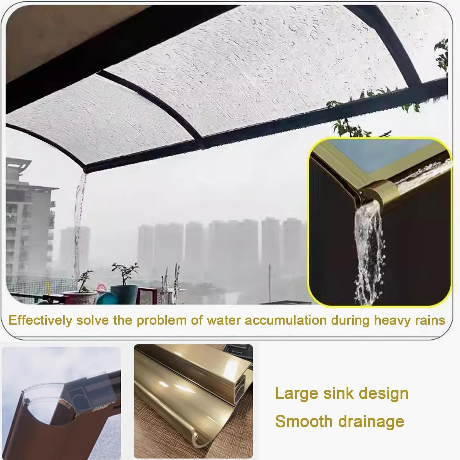 Pensilina Tettoia per Porta Balcone Esterno,Tenda da Veranda Pensilina in Policarbonato e Alluminio, Tendalino per Finestra Antivento Resistente ai Raggi Uv,con Accessori (45x150cm/18"x59")