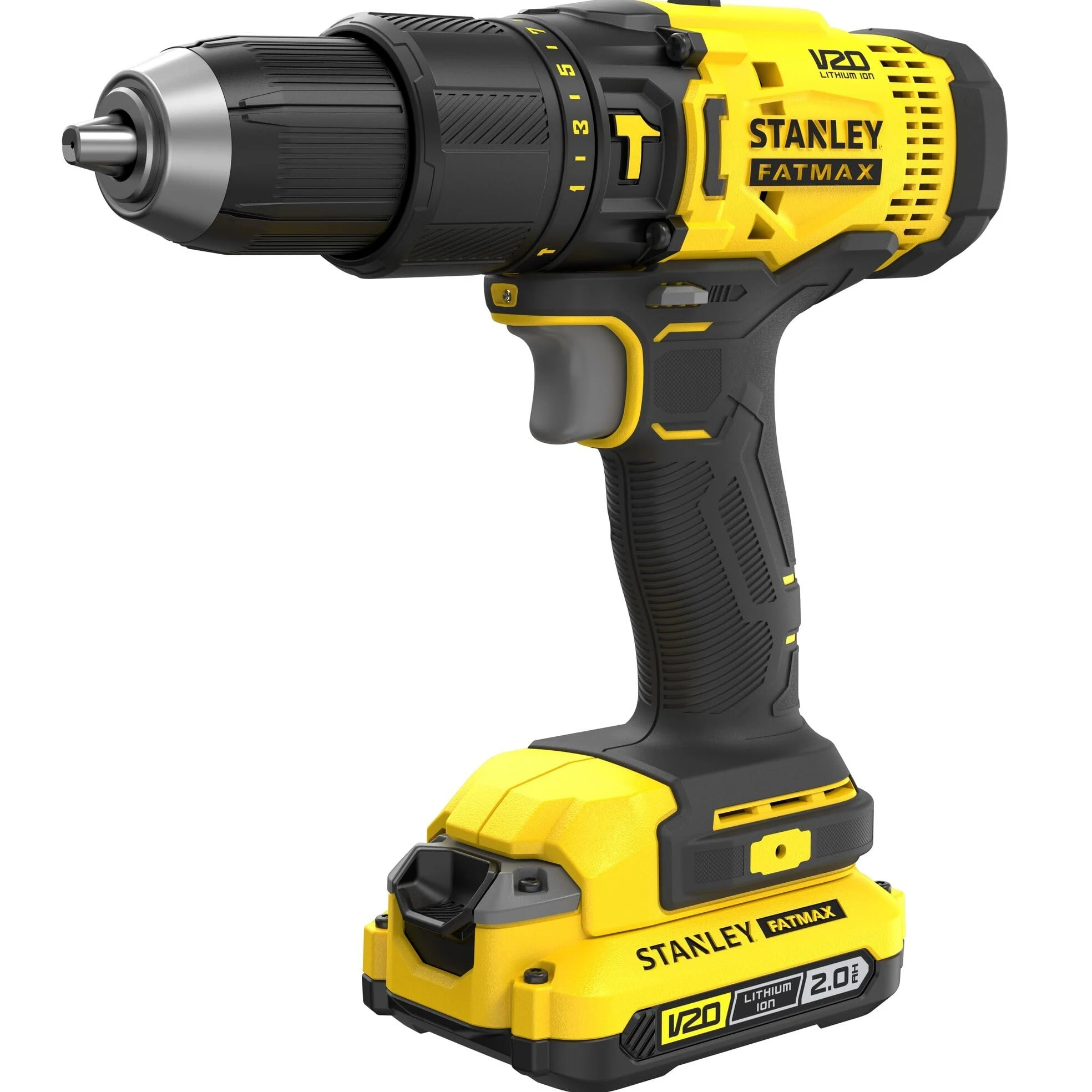 STANLEY FATMAX SFMCK465D2S-QW , Kit batteria Stanley Fatmax V20 18 V - trapano a percussione a batteria, avvitatore a percussione a batteria, 2 batterie al litio da 2,0 Ah, 1 caricatore, borsa