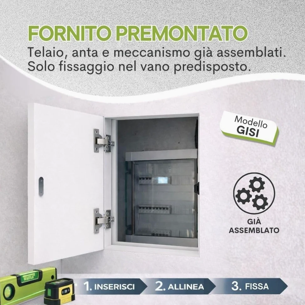 Sportello Filo Muro GiSI INTEGRA su Misura in MDF Idrofugo e Telaio Alluminio – Chiusura Filomuro per Muratura da interno